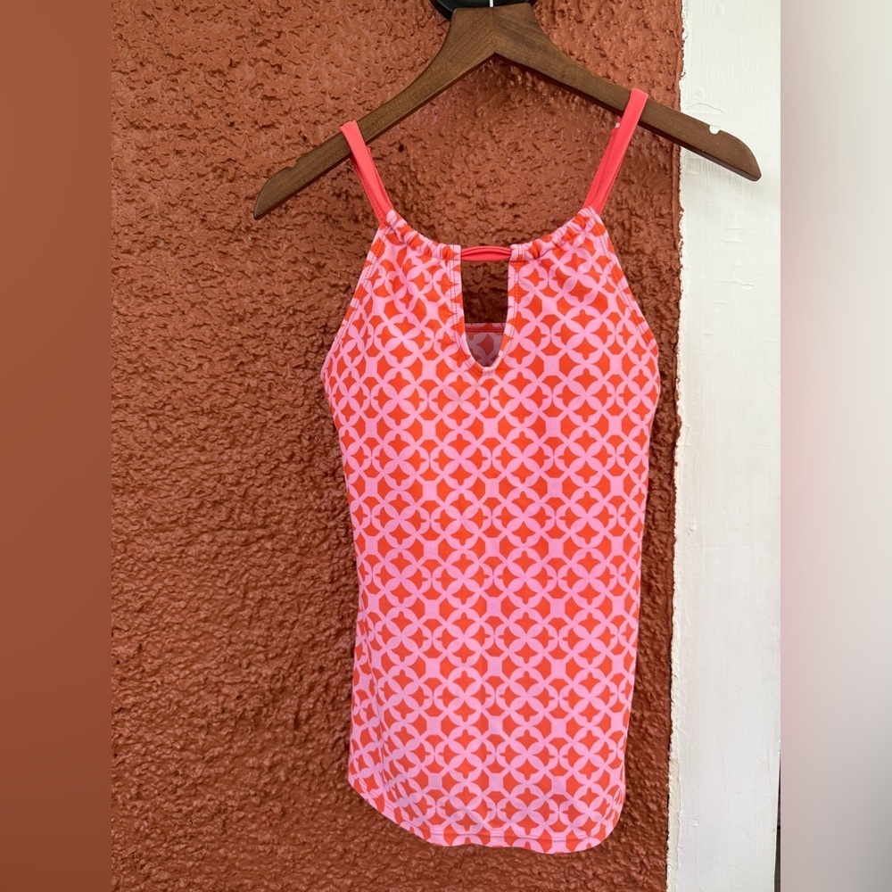 Dearlove Tummy Control Swimsuit High Neck Tankini Halter Pink Geometric Sz Small